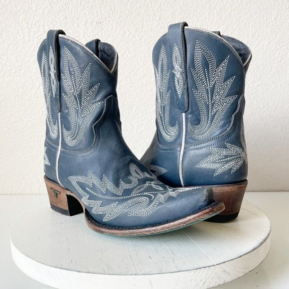 Lane Boots Shoes - Lane LEXINGTON Bootie 7.5 Blue Ankle Western Cowboy Boots Stitch Rodeo Cowgirl